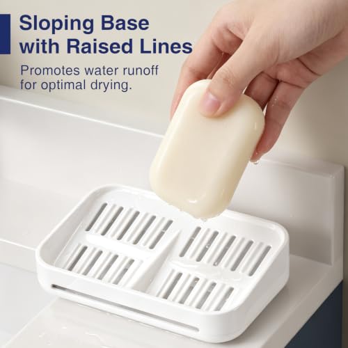 Self-Draining Soap Dish, 2-Compartment Bar Soap Holder | Soap Saver with Magnetic Detachable Tray, Shampoo and Conditioner Bar Holder, ABS Plastic Soap Holder for Shower, White