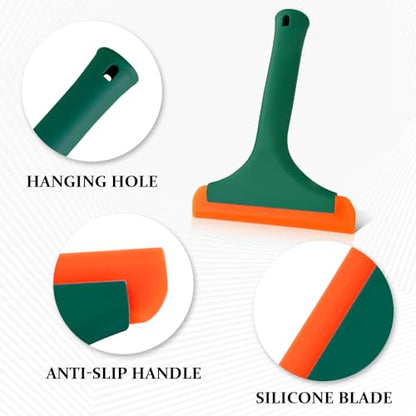 2PCS Small Silicone Window Squeegee, Car Windshield Water Blade Squeegee, 5.9 Inch Car Windshield Water Blade Squeegee with Non-Slip Handle, All-Purpose Cleaning Squeegee for Car Window (Dark Green,) - color: Dark Green, size: 2PCS
