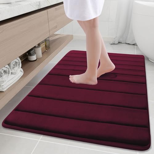 Buganda Memory Foam Bath Mat, 40" x 32", Ultra Soft Bathroom Rugs, Water Absorbent and Machine Washable Bath Rug Runner for Bathroom, Shower, and Tub, Burgundy - color: Burgundy, size: 40" X 32"