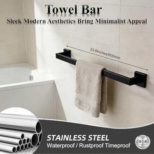 Bathroom Hardware Set 15 Piece Matte Black Bathroom Accessories Set SUS304 Towel Bar Set Includes 3 Towel Bar 24 Inch+3 Towel Holder+3 Toilet Paper Holder+6 Towel Hooks (15, Matte Black, 24 Inch) - color: Matte Black, size: 24 Inch