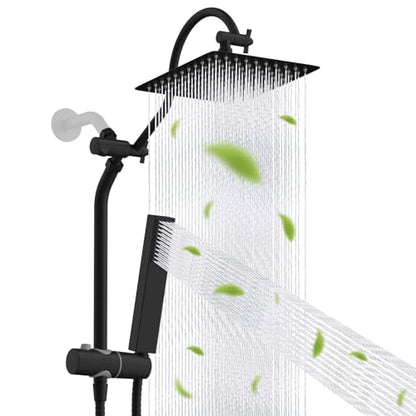 Hibbent 10'' Rainfall Shower Head with 4-mode Handheld Spray, Matte Black | cUPC Certified High Pressure Showerhead Combo, 12'' Adjustable Extension Arm, Extension Bar, Easy Reach Holder, 71'' Hose - color: Matte Black, style: Square 10''