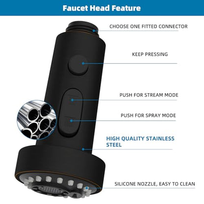 Universal Stainless Kitchen Faucet Head with 15 Adapter Kit, Rubbed Bronze | NSF/ANSI/CAN 372 Certified, Compatible with American Standard/Kohler/Moen/Delta, 3 Function Pull Down Sink Faucet Spray Head - color: Oil Rubbed Bronze
