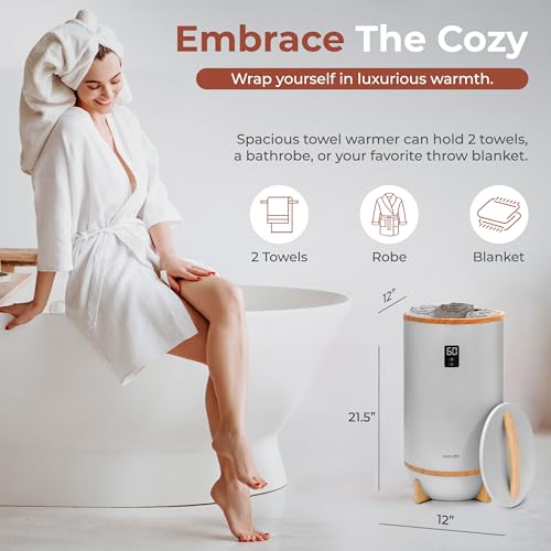 SereneLife Towel Warmers Bucket, with Customized Fragrance for Spa and Bathroom, Luxury Towel Heater Gifts for Him & Her, Auto Shut off, Fits 2 large Towels, Blankets, Bathrobes, PJ's (Grey) - color: Gray