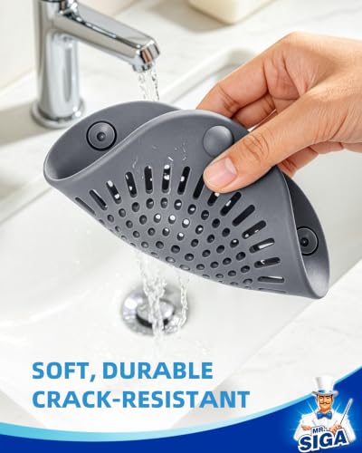 MR.SIGA Shower Drain Hair Catcher, Bathroom Sink Drain Strainer, 3 Pack | Value 3-pack hair stopper for bathtub drain with pull-tab, easy to clean, gray