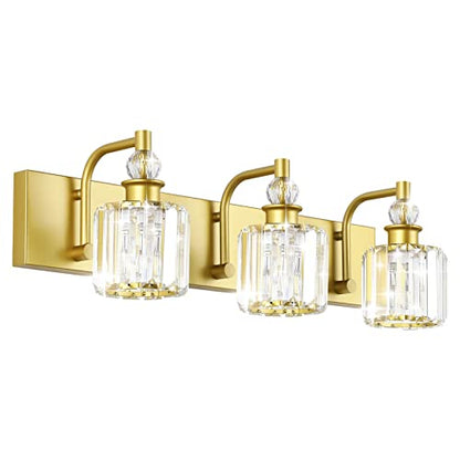 Ralbay Crystal Vanity Light 3 Light Gold Crystal Bathroom Vanity Lights Fixtures Over Mirror Modern Gold Vanity Light - color: Gold, size: 24 inch