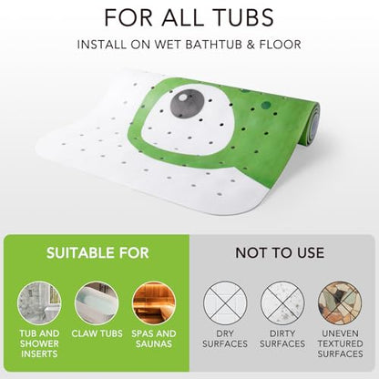 PRATIQUE Kids Bath Mat for Tub Non Slip，40 X 16 Inch Extra Long Kids Bathtub Mat Frog Bathtub Shower Mat Safety Anti Slip with Suction Cups and Drain Holes, Machine Washable - color: Frog