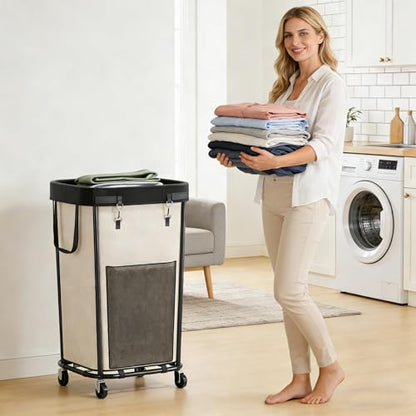 Laundry Basket with Lid and Wheels Rolling Laundry Basket, Removable Laundry Bag Design for Daily Use in Bathrooms and Laundry Rooms (Cover White, 160L) - color: Cover White
