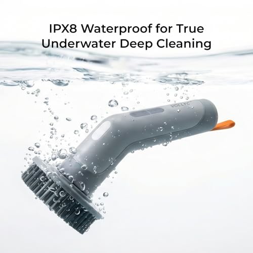 IPX8 Waterproof Electric Spin Scrubber with Built-in Light, Cordless Dual-Turbo Rotation Cleaning Brush, 2 Speeds & 7 Brush Heads Power Scrubber for Bathroom, Tile, Corners, Grout, Crevices