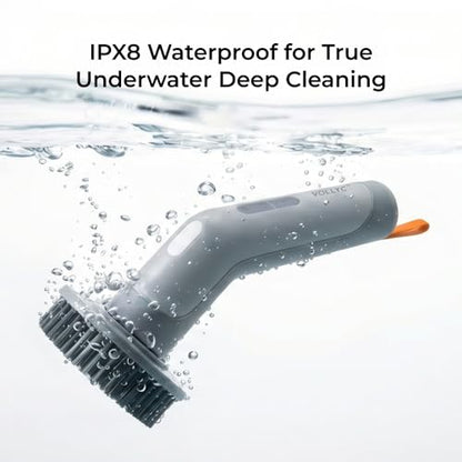 IPX8 Waterproof Electric Spin Scrubber with Built-in Light, Cordless Dual-Turbo Rotation Cleaning Brush, 2 Speeds & 7 Brush Heads Power Scrubber for Bathroom, Tile, Corners, Grout, Crevices