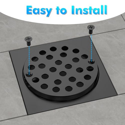 EXF 4 Inch Screw in Round Shower Floor Drain Cover, Stainless Steel Replacement Shower Drain Strainer Hair Catcher Matte Black - color: Black-round