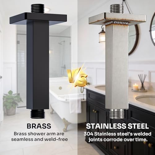 Enga Brass 6-Inch Straight Shower Arm with Flange, Matte Black - color: Matte Black, style: 6 Inch