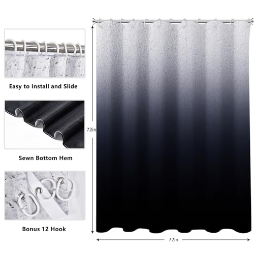 Black Ombre Diatomaceous Earth Shower Curtain Set, 72x72 Inch, Rustic Farmhouse Style for Bathroom - color: Diatomaceous Black, size: 72"W x 72"L (Pack of 1)
