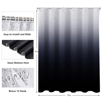 Black Ombre Diatomaceous Earth Shower Curtain Set, 72x72 Inch, Rustic Farmhouse Style for Bathroom - color: Diatomaceous Black, size: 72"W x 72"L (Pack of 1)