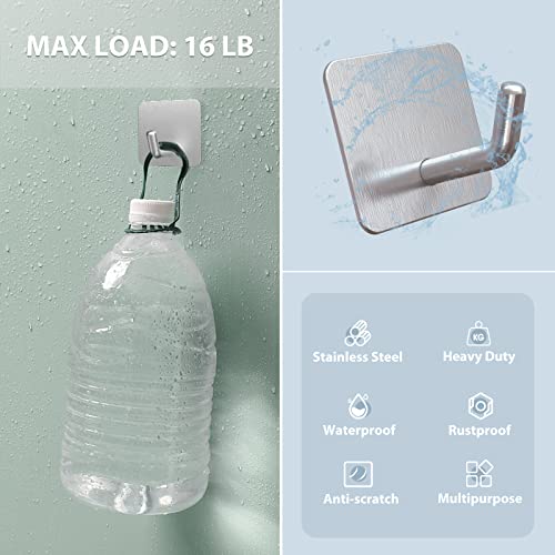 VIS'V Adhesive Hooks for Shower Wall, Heavy Duty, Silver, 4 Pcs | Metal Material, Compact Design, Peel and Stick, 2 Extra Adhesive Strips, for Bathroom Kitchen Livingroom Office RV - color: Silver