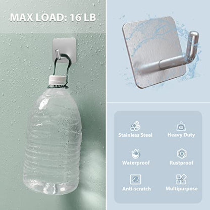 VIS'V Adhesive Hooks for Shower Wall, Heavy Duty, Silver, 4 Pcs | Metal Material, Compact Design, Peel and Stick, 2 Extra Adhesive Strips, for Bathroom Kitchen Livingroom Office RV - color: Silver