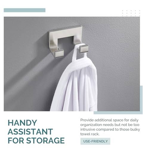 Angle Simple Double Towel Hook, Bathroom Robe Coat Hook, Brushed Nickel | Solid SUS304 Stainless Steel Hand Towel Holder, Modern Home Storage for Kitchen Shower Entryway RV, Screws Wall Mount - color: Brushed Nickel