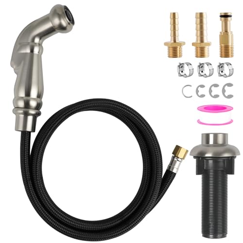 Universal Kitchen Faucet Sprayer Attachment/Hose/Holder Set, Brushed Nickel | NSF/ANSI/CAN 372 Certified, With 3 Adapters Compatible with Moen/Delta Faucet Sprayer Replacement, Kitchen Sink Side Head - color: Brushed Nickel, style: Sprayer Head/Hose/Holde