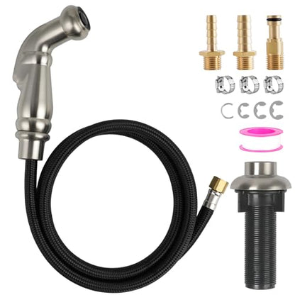 Universal Kitchen Faucet Sprayer Attachment/Hose/Holder Set, Brushed Nickel | NSF/ANSI/CAN 372 Certified, With 3 Adapters Compatible with Moen/Delta Faucet Sprayer Replacement, Kitchen Sink Side Head - color: Brushed Nickel, style: Sprayer Head/Hose/Holde