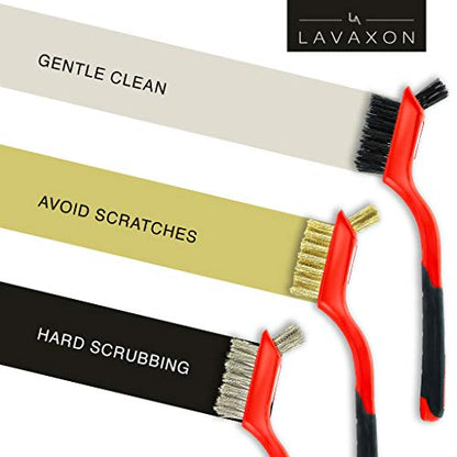 Wire Brush Set 3Pcs - Nylon/Brass/Stainless Steel Bristles with Curved Handle Grip for Rust, Dirt & Paint Scrubbing with Deep Cleaning – 7 Inches (Red) - color: Red