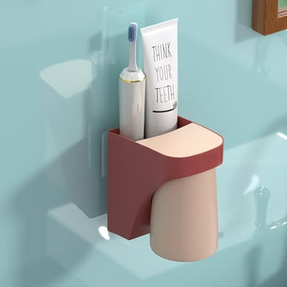 2 in 1 Toothbrush Holder,for Dad Mom and Son/Daughter in Bathroom | Storage Organizer ,Space Saving ,Father Mother and Son/Daughter, Suction cup - color: Rose Pink