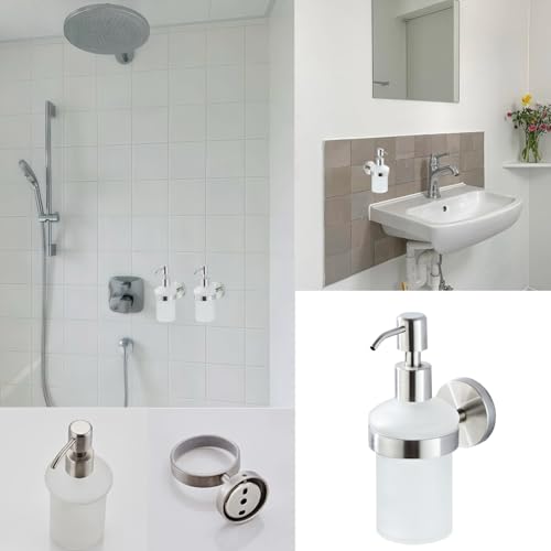 Hand Soap Dispenser Wall Mount, Glass Pump Bottle for Kitchen & Bathroom, Dish Soap Dispenser with Stainless Steel Pump, Dispenser Pump Bottle for Lotions,Liquid Soaps