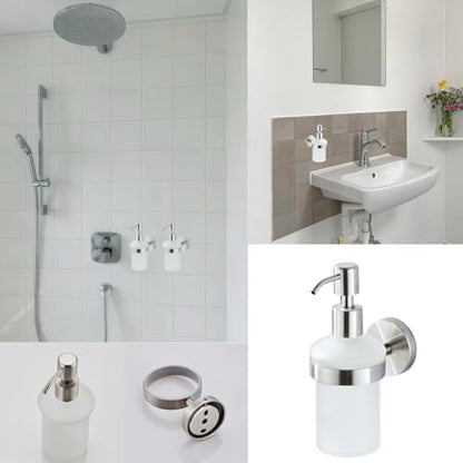 Hand Soap Dispenser Wall Mount, Glass Pump Bottle for Kitchen & Bathroom, Dish Soap Dispenser with Stainless Steel Pump, Dispenser Pump Bottle for Lotions,Liquid Soaps