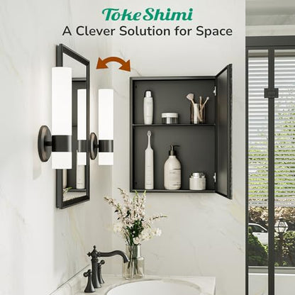 14 x 18 Recessed Medicine Cabinet, Assembly Required, Black Bathroom Medicine Cabinet with Mirror, Stepless Adjustable Shelves, Tempered Glass, Beveled Aluminum Frame - color: Black, size: 14x18 in