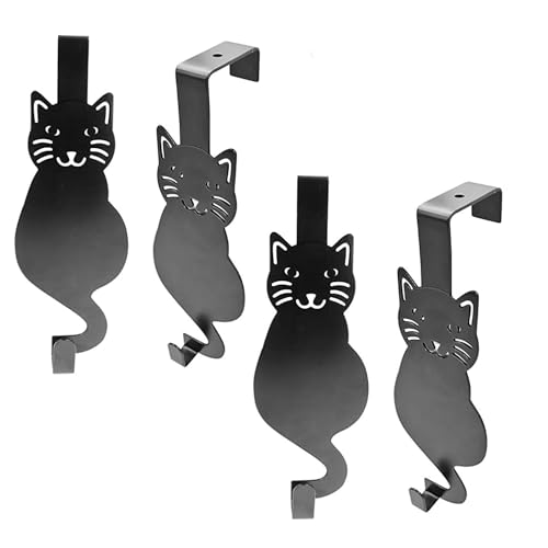 Evelots Over the Door Cat Hooks - 4 Pack - Strong Metal Kitty Decoration - Perfect for Coats, Handbags, Hats, Towels, Wreath Hanger Etc. - Hold up to 20 Pounds - Easy to Install - Rust Free - size: 4 Pack, style: Sitting Cat Design