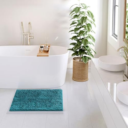 Hearth & Harbor Bathroom Rugs, Chenille Bath Mat - Machine Washable Bath Mats for Bathroom Non-Slip Backing Rubber, Quick Dry Bathroom Mat - color: Teal, style: 17 x 24