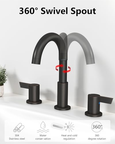 Oil Rubbed Bronze Bathroom Faucet 3 Hole, 8 Inch Widespread 2-Handle | SUS304 Stainless Steel, 2-Handle Control, Pop-Up Drain, Supply Lines and Mounting Hardware for 8-Inch Widespread Vanity Sinks - color: Oil Rubbed Bronze