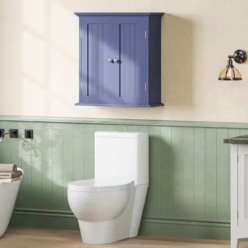 ChooChoo Bathroom Wall Cabinet with 2 Doors, Over The Toilet | 8.8"D x 21.1"W x 24"H, Medicine Cabinet, Adjustable Shelves, Cupboard, Navy Blue - color: Navy Blue, size: 8.8"D x 21.1"W x 24"H
