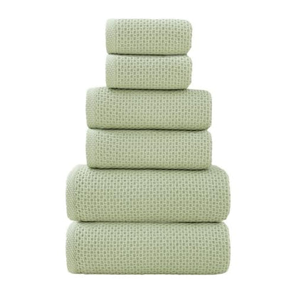 SK Studio 6 Piece Green Bath Towels Set Cotton Waffle Bathroom Towels | 2 Bath Towels, 2 Hand Towels, 2 Washcloths Quick Dry for College Dorm, Spa - color: Green