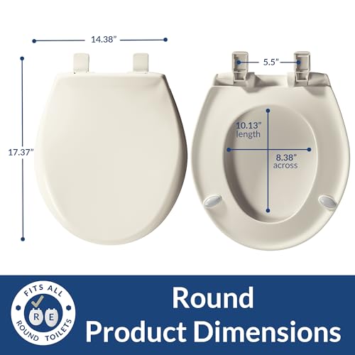 Mayfair Aurora Slow Close Toilet Seat, Easy Clean Hinges and Adjustable Perfect Fit Plastic Seat, Made in USA, Round, Biscuit - size: Round