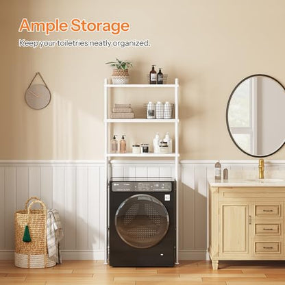 HOOBRO Over the Toilet Storage, 3-Tier Over Toilet Bathroom Organizer, Freestanding Above Toilet Shelf with Adjustable Feet, Space Saving, Easy Assembly, White WW63TS01 - color: White + White