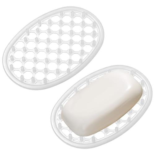 2 Pcs Soap Dish for Shower Soap Holder Shower with Efficient Drainage Holes Non-Slip Silicone Bar Soaps Holder Self Draining Soaps Saver Pad for Kitchen Bathroom Showers Shelf Counter Bathtub