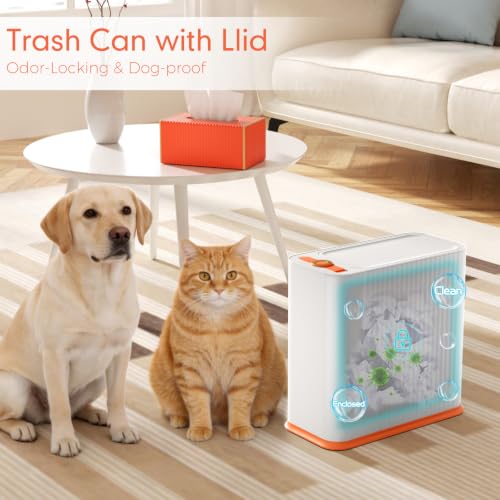 Bathroom Trash Can with Lid and Tissue Box Cover Set 13 L/ 3.5 Gallon Orange and White Trash Can with Pop-Up Lid Small Garbage Can with for Bathroom Bedroom Office Kitchen - color: Orange & Gold