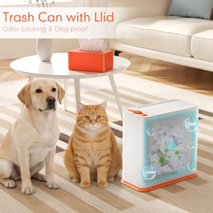 Bathroom Trash Can with Lid and Tissue Box Cover Set 13 L/ 3.5 Gallon Orange and White Trash Can with Pop-Up Lid Small Garbage Can with for Bathroom Bedroom Office Kitchen - color: Orange & Gold