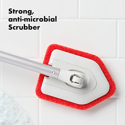 OXO Good Grips Extendable Shower, Tub and Tile Scrubber – 42 in, Versatile Cleaning Supplies, Non-Scratch Shower Cleaner with Adjustable Handle