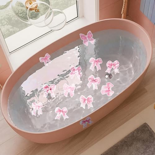 30 Pcs Pink Bow Non Slip Bathtub Stickers Cute Bow Anti Slip Shower Stickers with Scraper Pink Bathroom Accessories Coquettish Preppy Girly Women Decor for Bathroom Bathtub