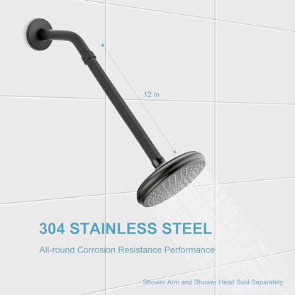OFFO Shower Head Extension Arm, 12 in Shower Arm Extension Shower Head Extender Made of 304 Stainless Steel Shower Pipe Extension, Matte Black - color: Matte Black, style: 12 in