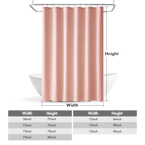 MIULEE 72 x 84 Extra Long Linen Shower Curtain Blush Pink 12 Metal Hooks | Washable, Fabric Shower Curtain, Waterproof Neutral Thick Cloth Shower Curtain, Bathroom Hotel Bathtub - color: Blush Pink, size: 72"W x 84"L (Pack of 1)