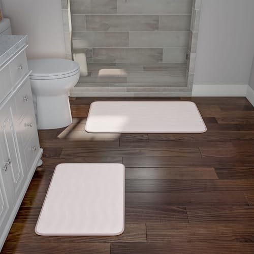 Lavish Home Bathroom Rug Set- 2-Piece Memory Foam Bath Mats-Wavy Microfiber Top-Non-Slip Absorbent Runner for Shower, Tub, Sink, or Kitchen (Ivory) - color: Ivory