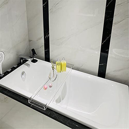 Bathtub Tray Caddy Acrylic Bath Tray, Anti-Slip Wine Glass Book Holder Bath Tub Table Caddy for Home Bathrooms Organizer Shelf Luxury Most Baths,White,82x20cm