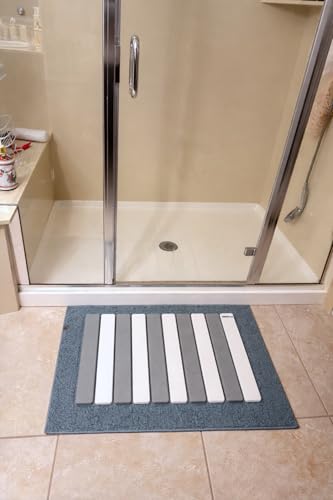 MIRACLE Foldable Stone Bath Mat 23.6 x 15.4 Inch Diatomaceous Earth Shower Mat for Wet Feet Quick Dry Water Absorbing Non-Slip Compact Easy Clean Gray and White