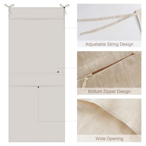 100% Linen Hanging Laundry Bag with 2 Compartments, Over the Door Laundry Hamper, Dirty Clothes Space Saving Organizer 19.7 x 47 Inches, Linen