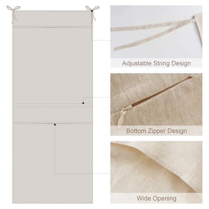 100% Linen Hanging Laundry Bag with 2 Compartments, Over the Door Laundry Hamper, Dirty Clothes Space Saving Organizer 19.7 x 47 Inches, Linen