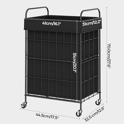 90L Laundry Hamper with Wheels, Laundry Basket with Handle and Liner Bag | Lockable Casters; Reinforced Frame; Breathable Fabric; Space-Efficient Design - color: Black, size: 90L-1 Section