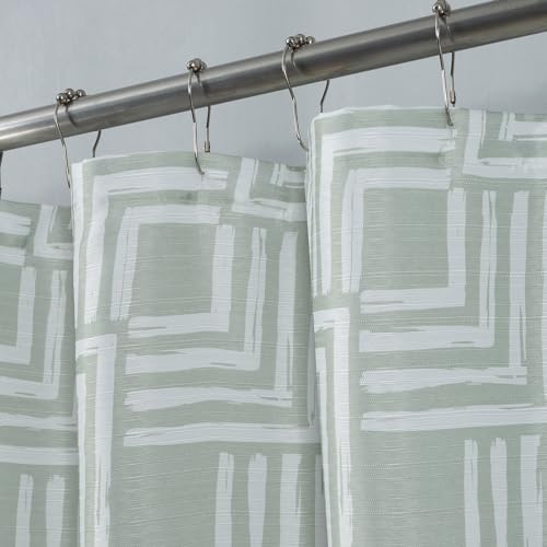Serafina Home Hotel Quality Fabric Bathroom Shower Curtain: Geometric Square Design - Sage Green and White Milo Sage (72 x 70 inches) - color: Milo Sage