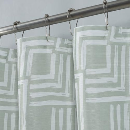 Serafina Home Hotel Quality Fabric Bathroom Shower Curtain: Geometric Square Design - Sage Green and White Milo Sage (72 x 70 inches) - color: Milo Sage