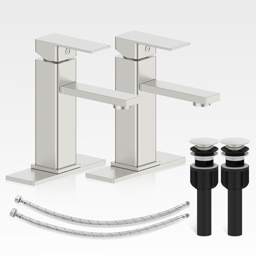 Bathroom Faucet-2 Sets, Brushed Bathroom Sink Faucets with Pop-up Drain and 6 Inch Deck Plate, Single Handle Modern Farmhouse RV Vanity Faucet for Vessel Sink (1~3 Holes) - color: 2.Brushed Sealing Glaze, style: Short*2